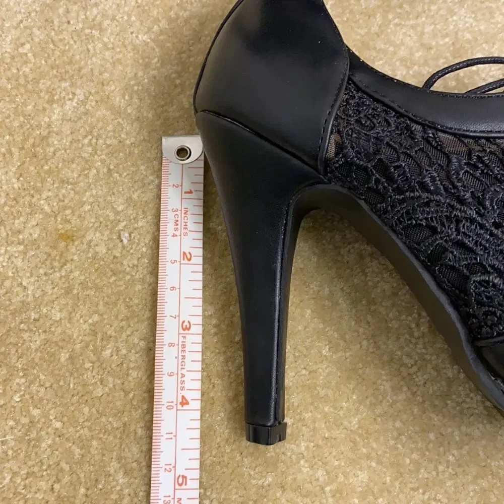 Women’s Black High Heel Booties with Lace Detail EU Size 38 US 7/7.5 NEW